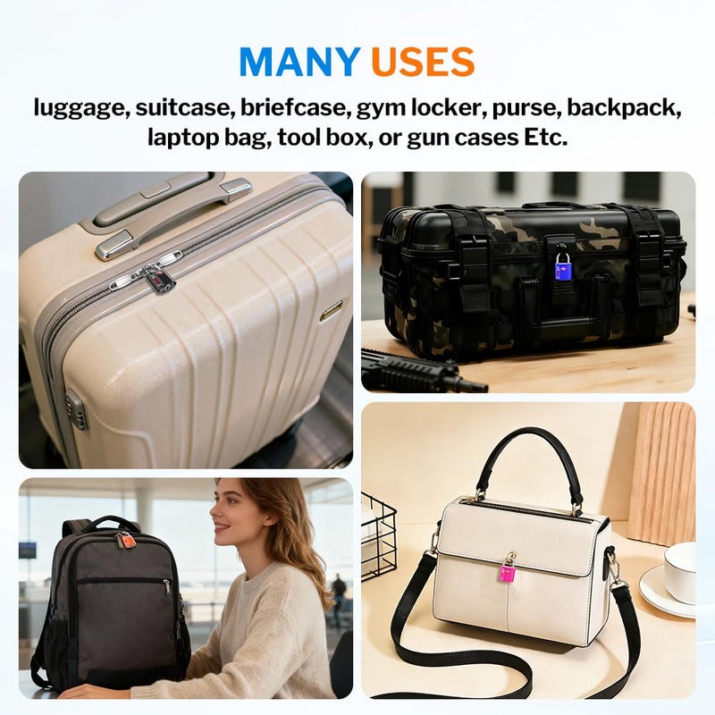 Forge أقفال حقائب صغيرة الحجم معتمدة من TSA. أقفال مفاتيح للسفر. أقفال سفر بمفتاح ديمبل فائقة الأمان بجسم سبيكي. عبوة مكونة من 4 ألوان. - Image 4